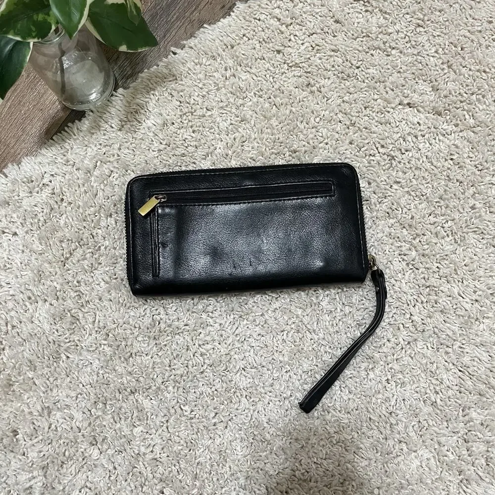Fossil Black Leather Zip Closure Jori RFID Wallet